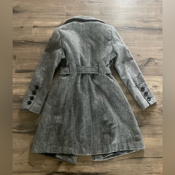 Guess Gray Herringbone Belted Trench Coat Women’s M Classic Fall Winter Jacket - Picture 3 of 6